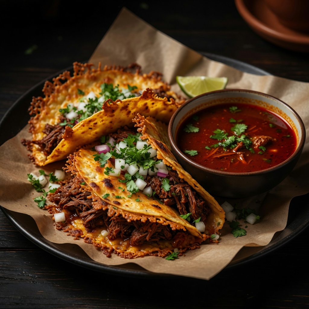 Birria tacos with consommé